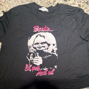Bella Canvas black crop top “Barbie Eat Your Heart Out” Chucky Tiff